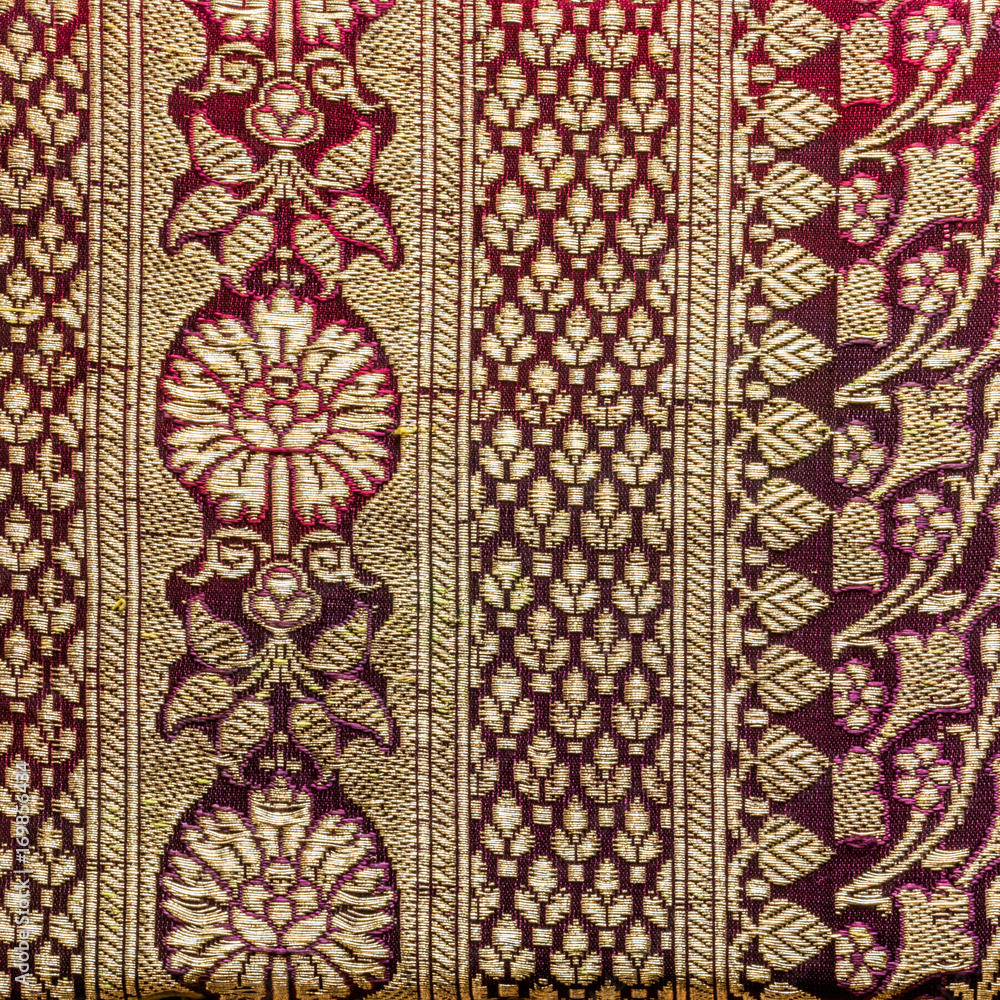 Traditional Indian fabric texture with patterns can be used as