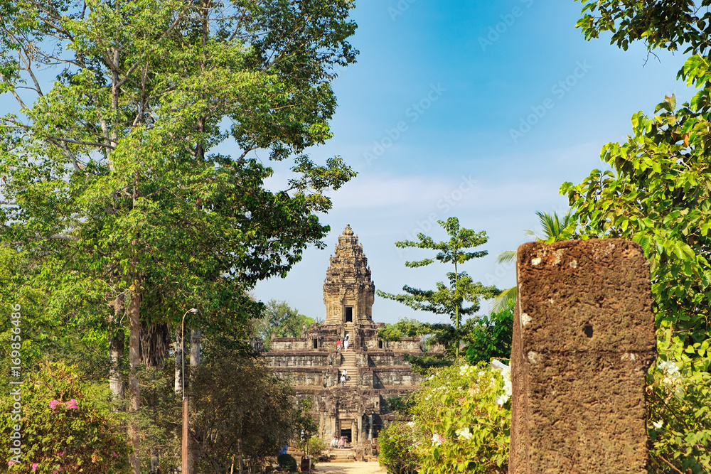 Bakong temple in Angkor Complex, Cambodia. Ancient Khmer architecture, famous Cambodian landmark, World Heritage