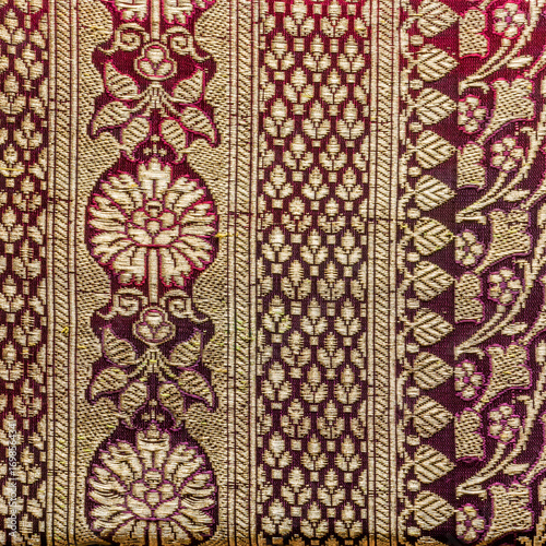 Traditional Indian fabric texture with patterns can be used as background