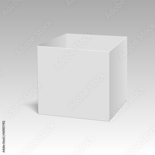 White square cardboard or paper package box mockup. Vector