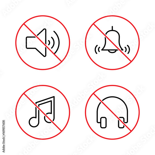 no sound, keep silence signs set on white background