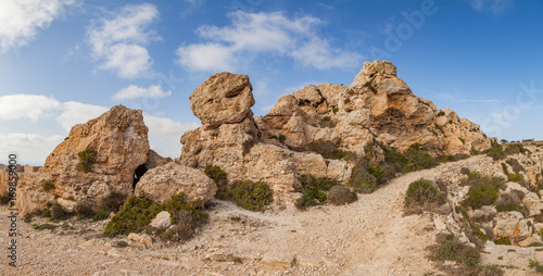 Limestone rocks of Malta island. Panoramic view.