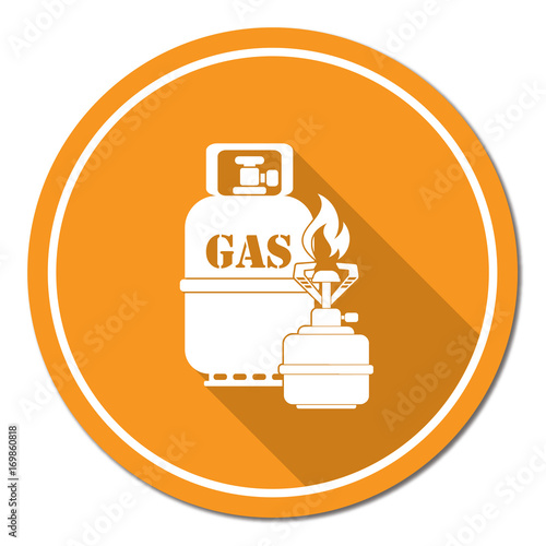 Camping stove with gas bottle icon vector