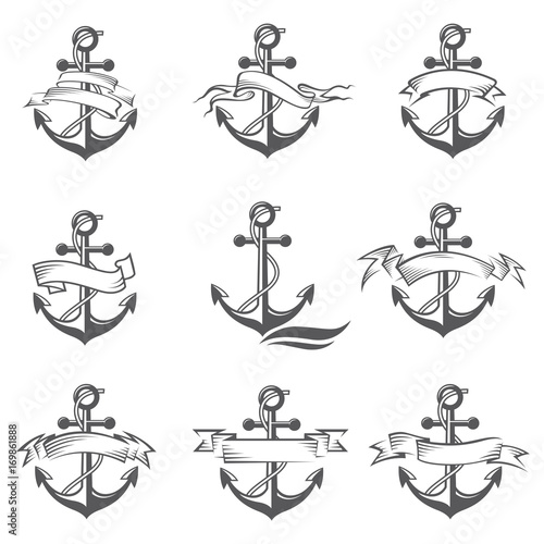 collection of anchor symbol with ribbon