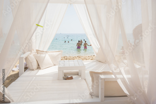 Baldachin, cabana bed on beach - view, sunshine photo