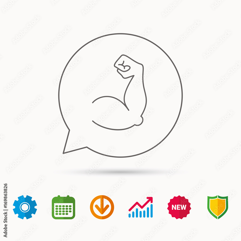 Biceps muscle icon. Bodybuilder strong arm sign. Biceps muscle icon. Bodybuilder strong arm sign.