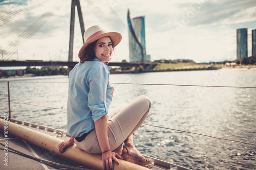 Woman enjoying ride on a yacht