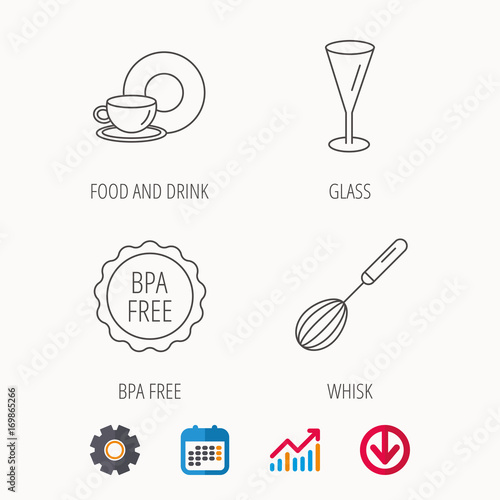 Food and drink, glass and whisk icons.