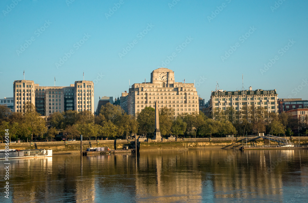 A view to Cleopatra's Needle and Shell-mex House at Victoria Embankment, London
