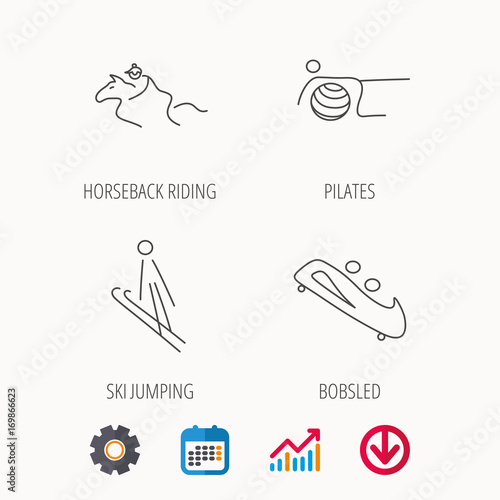 Pilates, bobsled and horseback riding icons.