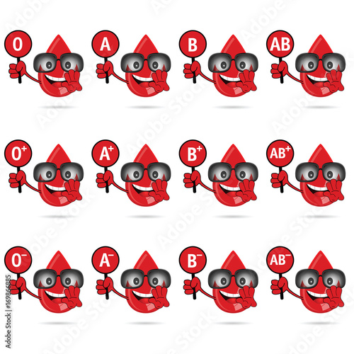 blood group icon with drop set in red illustration