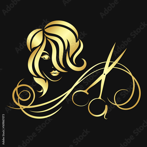 Silhouette of a girl and a golden scissors
