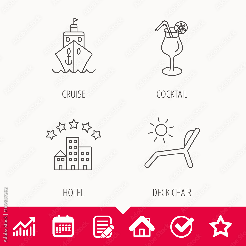 Cruise, waves and cocktail icons.