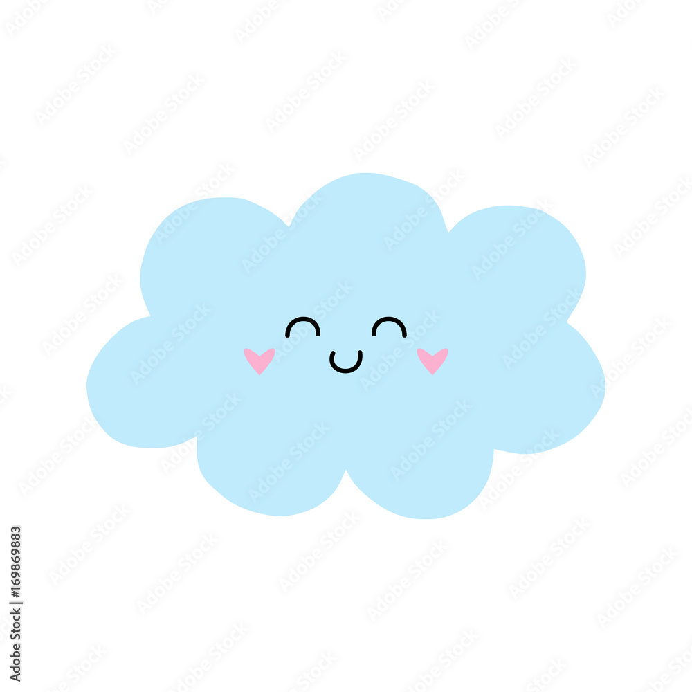 Cute cloud vector illustration drawing. Light blue cartoon cloud ...