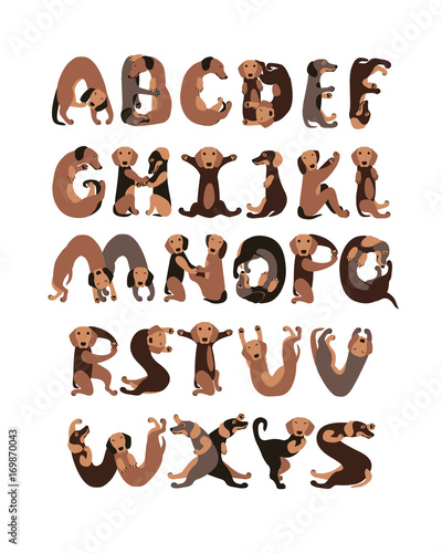Alphabet letters in shape of dogs