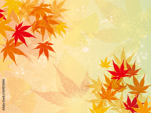 紅葉～秋のイメージの背景　オーナメント　横型｜モミジのイラスト　Background of the image of autumn