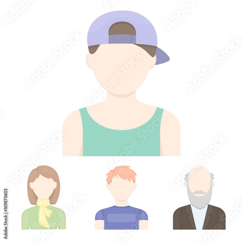 Boy in a cap, redheaded teenager, grandfather with a beard, a woman.Avatar set collection icons in cartoon style vector symbol stock illustration web.
