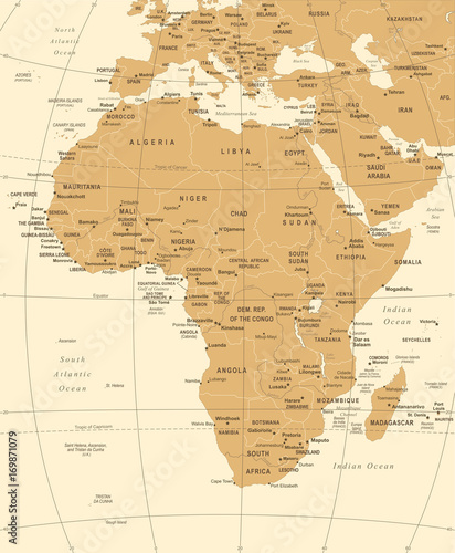 Africa Map - Vintage Vector Illustration
