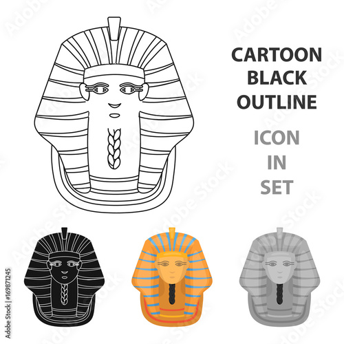 Pharaoh's golden mask icon in cartoon style isolated on white background. Ancient Egypt symbol stock vector illustration.