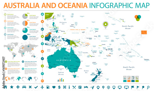 Australia and Oceania Map - Info Graphic Vector Illustration