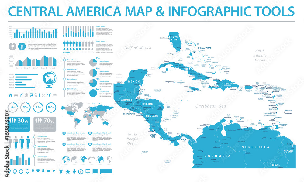 Central America Map - Info Graphic Vector Illustration