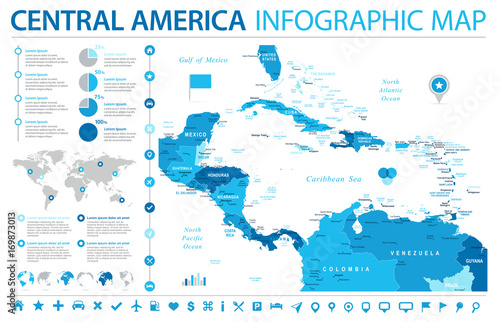 Central America Map - Info Graphic Vector Illustration