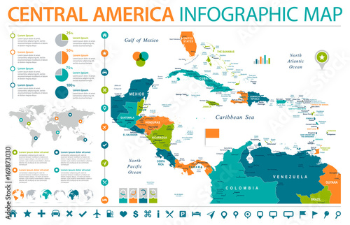 Central America Map - Info Graphic Vector Illustration
