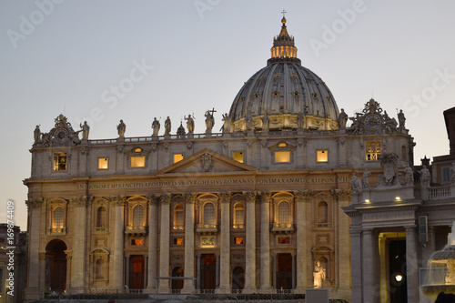 St. Peter's Basilica at dusk. Rome, Italy