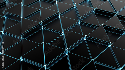 Black crystal geometric background with glow. 3d illustration, 3d rendering.