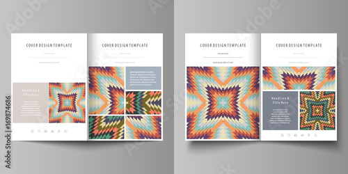 Business templates for bi fold brochure  flyer  booklet  report. Cover design template  abstract vector layout in A4 size. Tribal pattern  geometrical ornament in ethno syle  ethnic hipster background