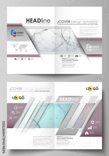 Business templates for bi fold brochure, flyer. Cover design template, vector layout in A4 size. Compounds lines and dots. Big data visualization in minimal style. Graphic communication background.