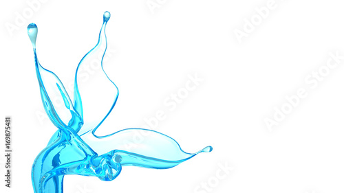 Isolated water splash flower on white background. 3d illustration, 3d rendering.