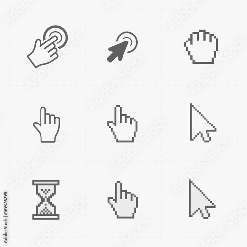 Pixel cursors icons on white.Vector Illustration.