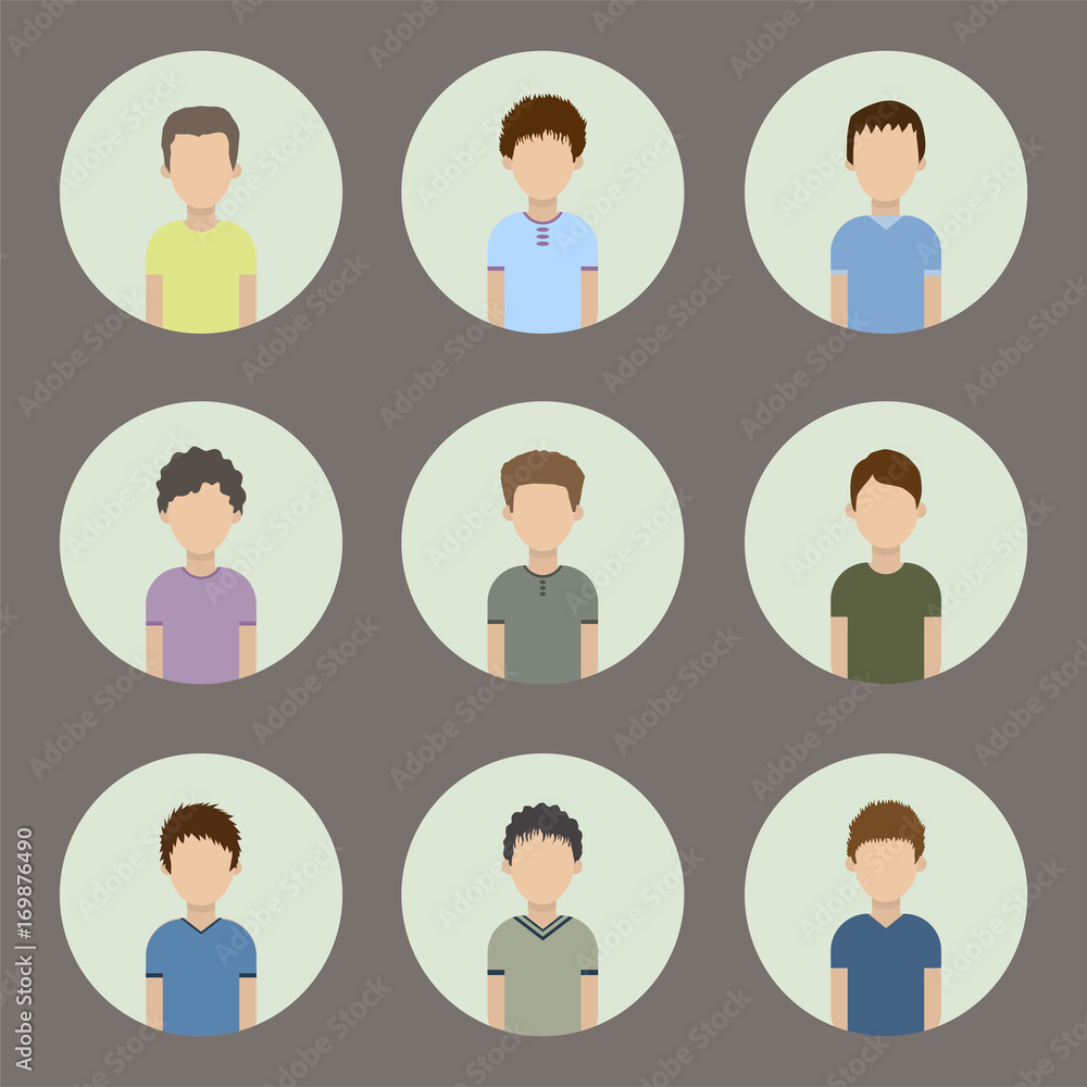 collection of icons of men in a flat style. male avatars. set of images of young men. collection of icons of men in a flat style. male avatars. set of images of young men.