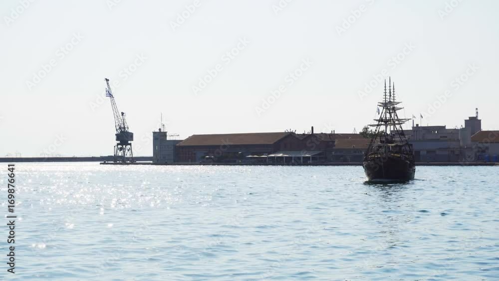 Tourist ship sailing by the city seafront at Thessaloniki, Greece.
A ship with tourists, at Thermaikos gulf seafront with the city port visible in the background.
Tourist ship sailing by the city seafront at Thessaloniki, Greece.
A ship with tourists, at Thermaikos gulf seafront with the city port visible in the background.