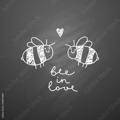 cute bees couple and handwritten text, bee in love