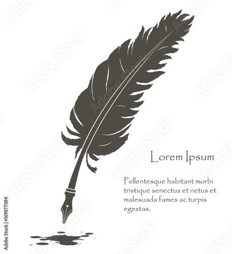 old feather with flying ink stain