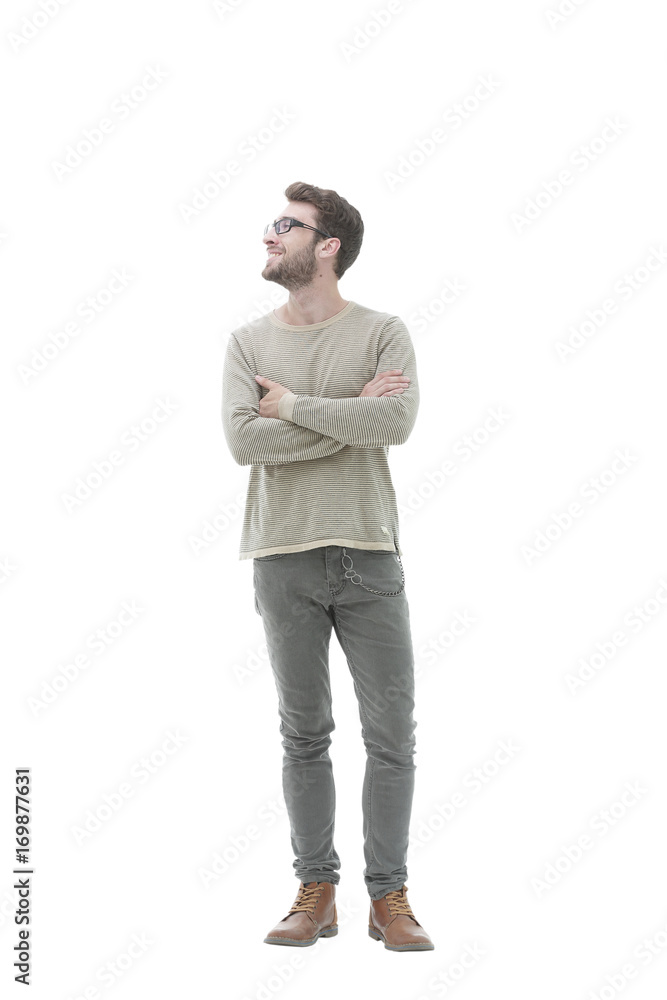 young man with glasses and crossed his arms in front of him young man with glasses and crossed his arms in front of him