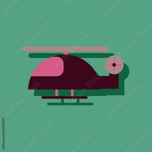 flat icon design helicopter toy flying in sticker style