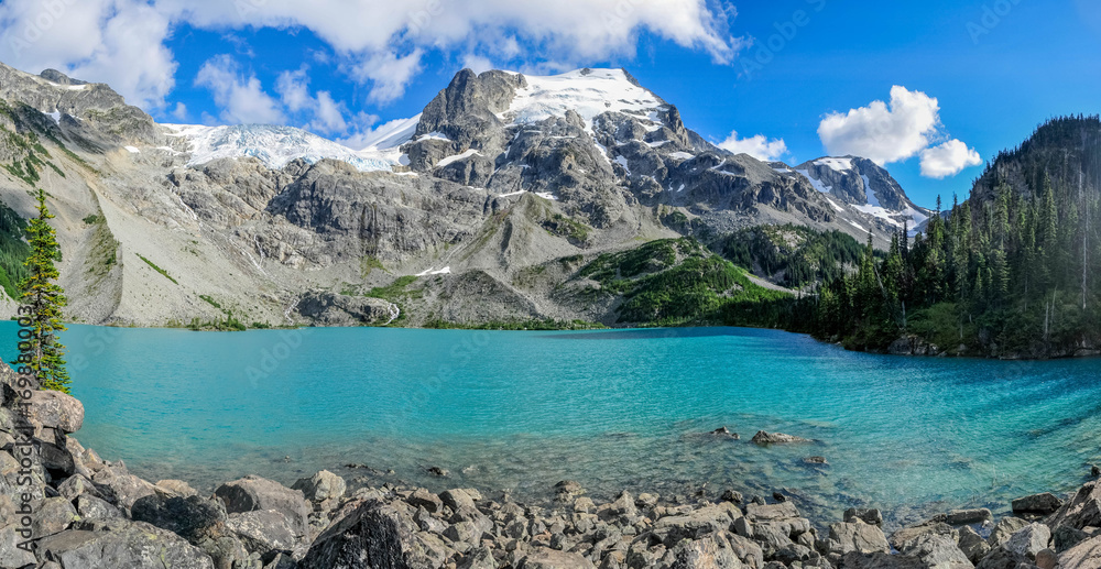 Joffre Lakes, British Columbia, Canada - August 2017: Upper Joffre Lake Joffre Lakes, British Columbia, Canada - August 2017: Upper Joffre Lake
