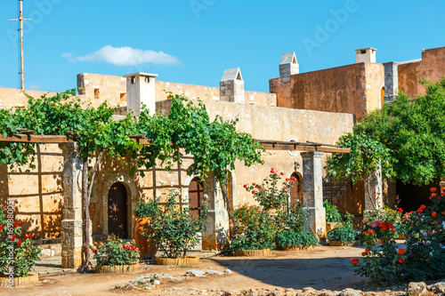 The courtyard of Arkadi Monastery on Crete island  Greece