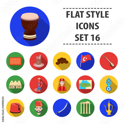 Turkey set icons in flat style. Big collection of Turkey vector symbol stock illustration