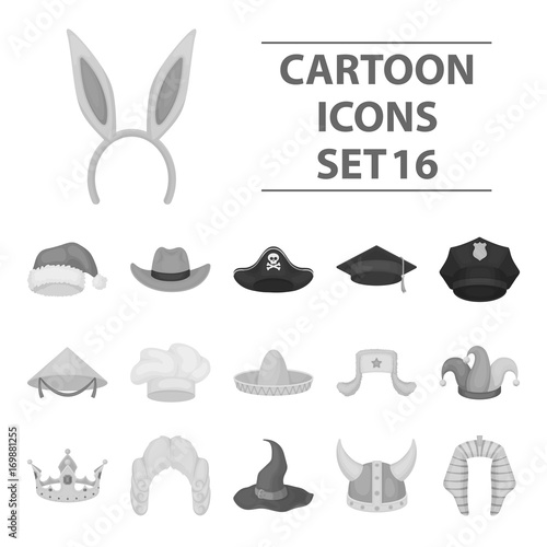 Hats set icons in monochrome style. Big collection of hats vector symbol stock illustration