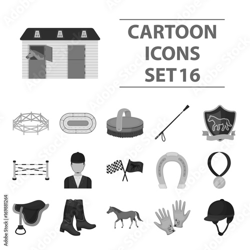 Hippodrome and horse set icons in monochrome style. Big collection of hippodrome and horse vector symbol stock illustration
