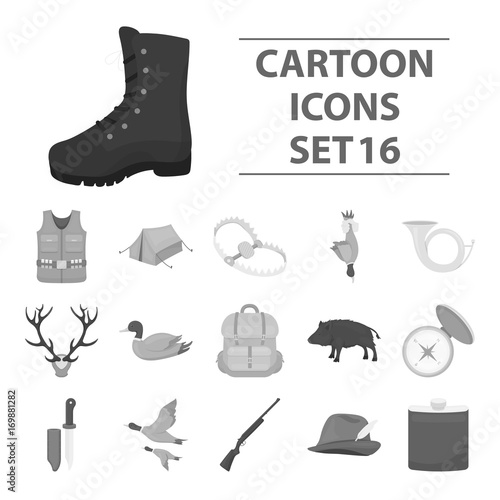 Hunting set icons in monochrome style. Big collection of hunting vector symbol stock illustration