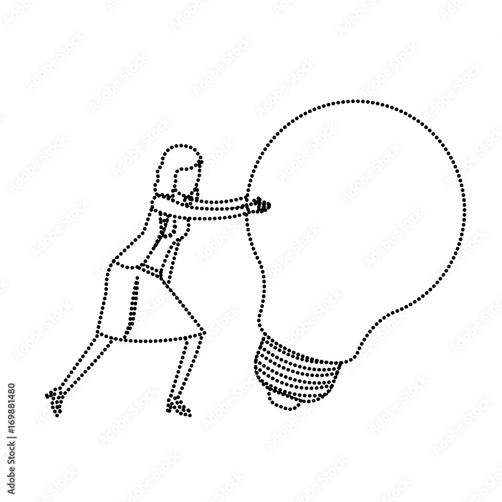 Fototapeta premium businesswoman pushing a big light bulb monochrome silhouette dotted