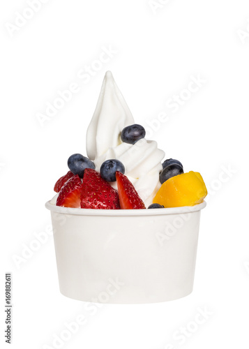  a cup with organic frozen yogurt Ice cream isolated on white background
