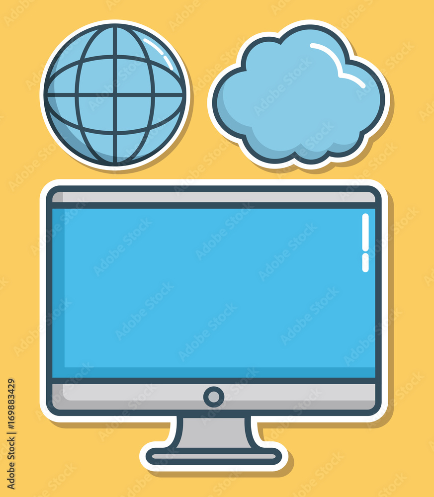 computer and cloud computing related icons around over yellow background colorful design vector illustration computer and cloud computing related icons around over yellow background colorful design vector illustration