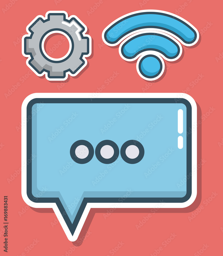 Fototapeta premium speech bubble with gear and wireless sign icon over red background colorful design vector illustration