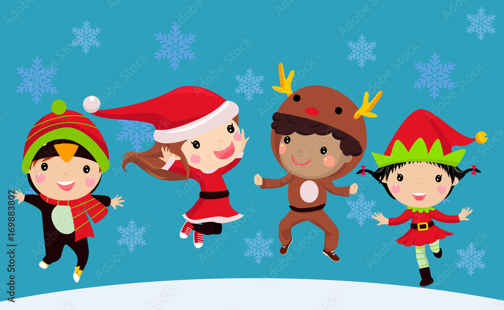 Fototapeta premium Illustration of cute kids wearing Christmas costumes